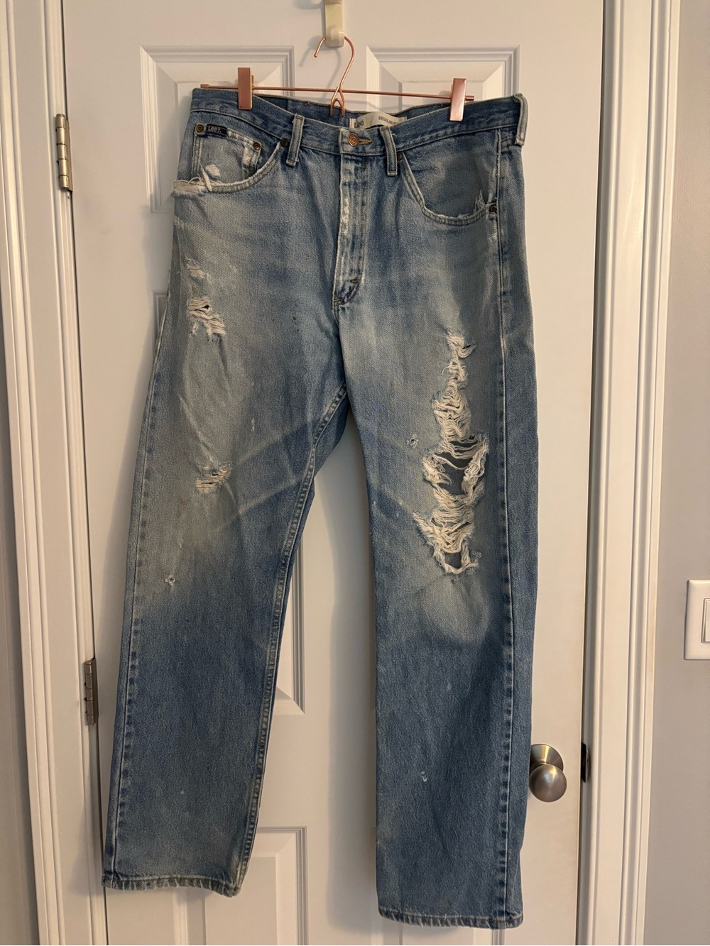 Men’s 36x32 Lee Light Blue Distressed Straight Jeans